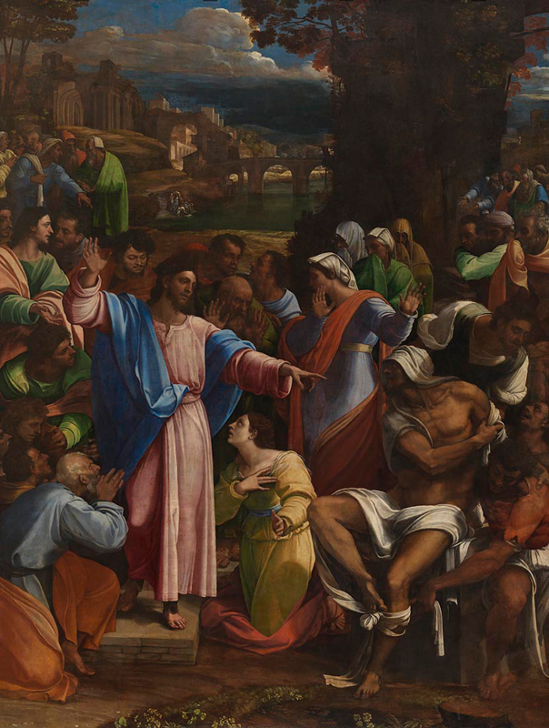 The Raising of Lazarus, Sebastiano del Piombo incorporating designs by Michelangelo